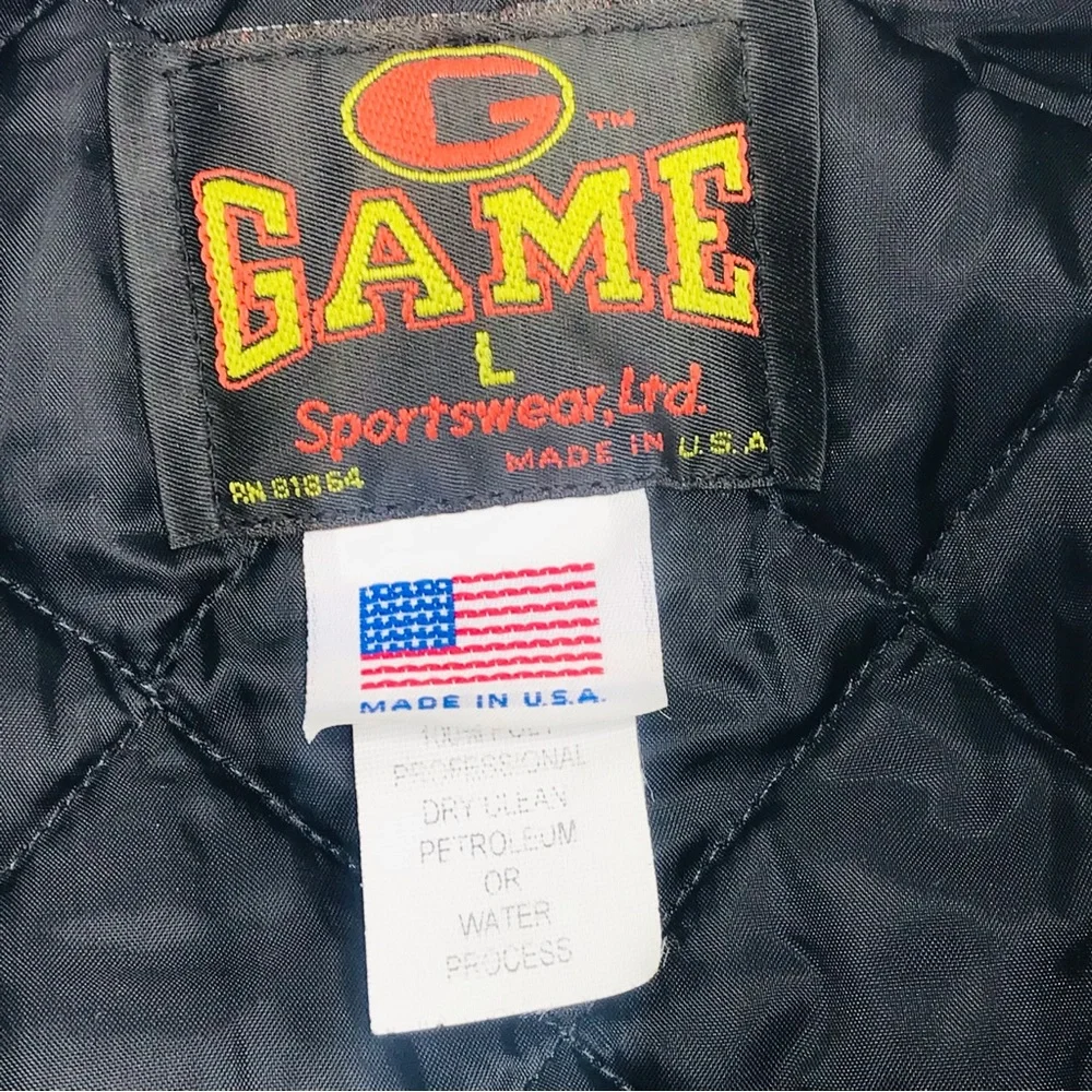 Vintage GAME Sportswear Leather Varsity Jacket Mens Large Brown / Yellow Gold - Picture 3 of 5